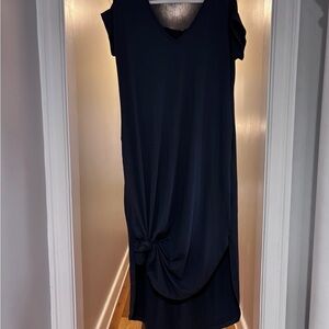 Entro Charcoal V-Neck Midi Dress | Knot Front Style | Fits M/L